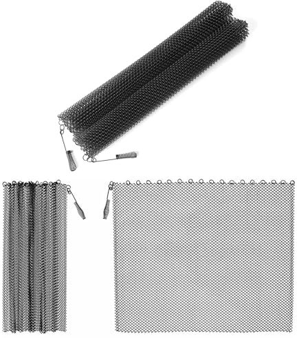 Fireplace Mesh Screen Curtain,Ompinda Heavy Duty Scroll Packaging Design Spark Guard Chain with 2 Pulls(Two Panels) for Home Wood Burning Fireplace (24in x 19in)