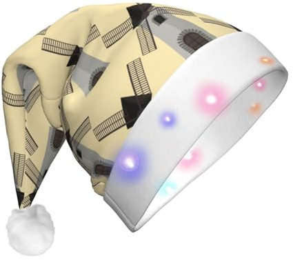 Windmill Cartoon Pattern Christmas Hat Santa Hat Cap With Led For Unisex Adults Xmas New Year Festive Holiday Party Decoration And Supplies