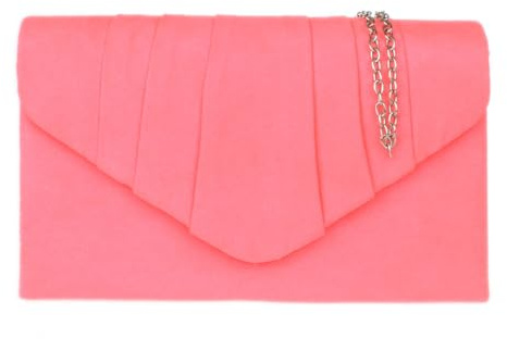 Girly Handbags Plissee-Clutch für Damen aus Wildlederimitat Neonfuchsie