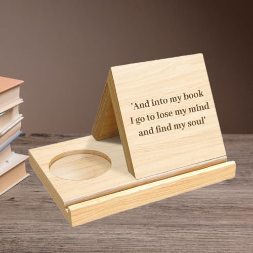 Pandora410004 Personalisierte book rest massive Eiche Holz Dreieck Buch Rest Halter, Holz Dreieck Buch Stand Buch Rest Bücherregal, benutzerdefinierte Buch Halter mit Kaffee Getränk Halter (style 2)