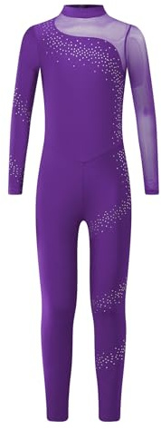 Miutii Turnanzug Mädchen Langarm Gymnastikanzug Glitzer Ballettanzug Kinder Ganzkörper Trikot Eiskunstlauf Body Sport Overall Jumpsuit