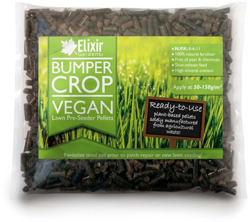 Elixir Gardens Bumper Crop Vegan Pre-Seeder Fertiliser Pellets (N.P.K 8-6-11) | Organic Lawn & Grass Preparation & Soil/Compost Enhancer | 20kg Bag