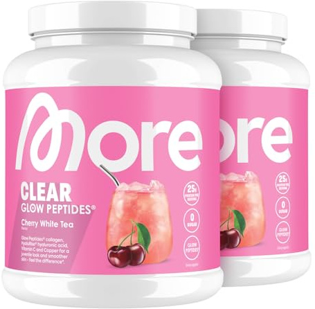 MORE Clear Glow Peptides, Cherry White Tea, 2 x 600 g, unterstützt Muskeln, Haut, Gelenke, Sehnen und Bänder - made in Germany