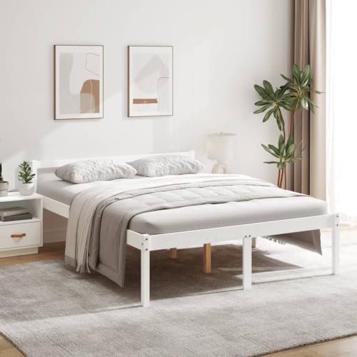 OHOOWOO Seniorenbett Weiß 150x200 cm Massivholz Kiefer,