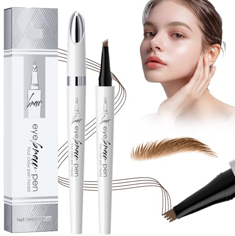 Augenbrauenstift Härchenzeichnung,Magischer Eyebrow Pencil 3D Augenbrauenstift Wasserfest Augenbrauenfarbe,Wasserdichter 3D Microblading Eyebrow Pen mit 4 Gabelspitzen (01 Hellbraun)