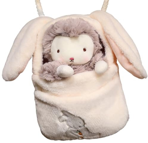 Aublinto Spielzeug Puppe Cartoon Tierpuppen Kuscheltier Kuscheltiere Plüschpuppe Weiche Plüsch-Hasen-Umhängetasche mit Stofftierpuppe vielseitige Umhängetasche entzückendes Accessoire weißes Schaf