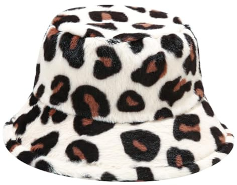 KRUIHAN Mütze Damen Winter Flauschige Leopardenmuster Fischermütze Fellmütze Damen Geschenke für Frauen