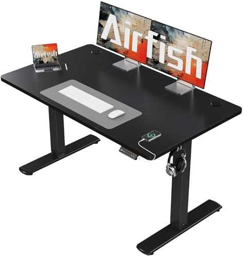 Airfish Höhenverstellbarer Schreibtisch 120x60cm mit USB-Buchse, Schreibtisch Höhenverstellbar Elektrisch mit Memory Funktion, 73-118cm, Schwarz