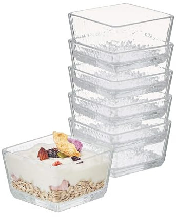Eden & Willow Small Glass Bowls Set of 6 | Mini Dessert Serving Dishes for Fruits, Pudding, Sauces, Snacks and Dips (Square)