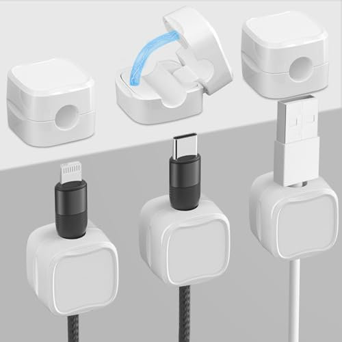 BINGKELE 6 Pack Cable Tidy,Cable Smooth Adjustable Easy Secure Cable Management,Wire Holder cable clips,Hide Or Organize Phone USB Charger Cable for Home,Office,Nightstand,Car,Desk-White
