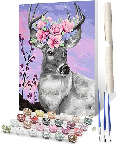 WMZPOY Malen nach Zahlen Kits für Erwachsene und Tierfarbe Hirsch-11 DIY Ölgemälde digital auf Leinwand Wandkunst Dekoration Geschenk 40,6 x 50,8 cm