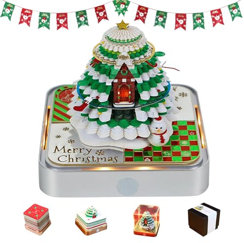 Skeadex 3D Abreißkalender 2025, 3D Weihnachten Tischkalender 2025 mit LED Licht 3D Weihnachtsbaum Papierskulptur DIY Kalender Batteriebetrieben LED Weihnachtsdeko 3D Notizblock für Tischdeko (B)