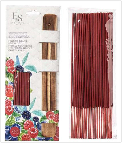Incienso Frutos Rojos Natural – Pack 50 Varillas con Soporte de Madera | Sin Tóxicos, Purifica el Ambiente y Aleja Malas Energías | Ideal para Meditación, Yoga, Aromaterapia