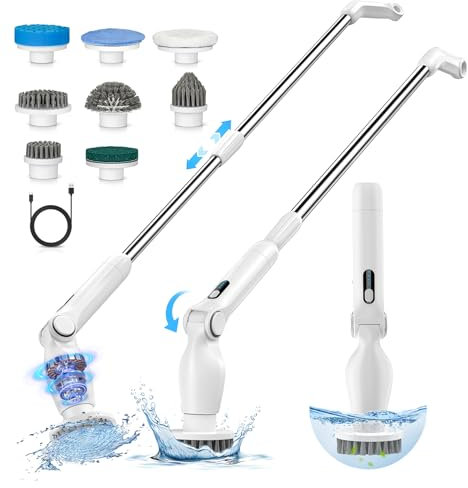 maxtachi Elektrische Reinigungsbürste Haushalt, Electric Spin Scrubber mit Verlängerungsgriff, 9-IN-1 Putzbürste Elektrisch Bürste Zum Putzen, Electric Cleaning Brush Akkuschrauber für Bad,Küche,Boden