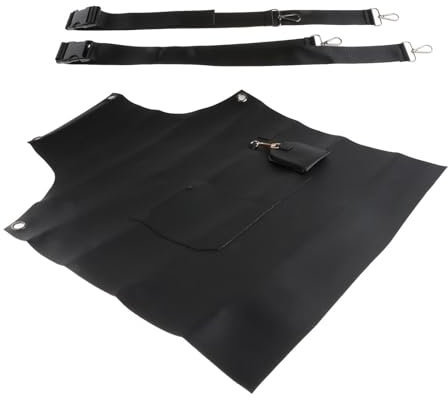 Gralara Arbeitsschürze, Küchenschürze, ölbeständige, wasserdichte Schürze, PU-Schürze für den Koch zu Hause, Backen, Schwarz