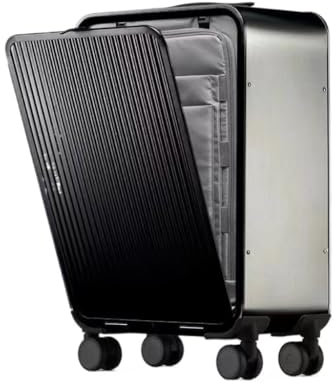 OZWYCY Rollkoffer Metall-Trolley mit seitlicher Öffnung, Vollaluminium-Magnesiumlegierung, 20-Zoll-Universalrad, Kleiner Boarding-Koffer Reisekoffer(Black)