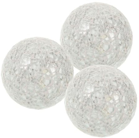 Alipis Silver Balls Lightweight Decorative Glass Balls Ornaments 3pcs Mosaic Glass Sphere Set 3.1 Inch with Good Workmanship Desktop Sphere Ornaments for Wedding Decoration and Home