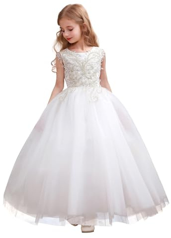 Aibaowedding Mädchen Prinzessin Kleid Elegant Pailletten Bestickte Perlen Spitze Partykleid Brautjungfer Hochzeitskleid Geburtstag Tüll Maxikleid Kommunion Abendkleid Cocktailkleid Festzug Ballkleid