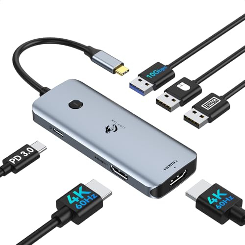 6 in 1 USB-C Dual Monitor Docking Station mit 2 HDMI (4K 60Hz), 10Gbps USB-A, 2x USB-A 2.0, PD 100W Hub für MacBook/Surface/Lenovo/Dell/HP