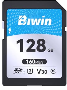 Biwin SD160 SDXC Speicherkarte 128GB - Lesen bis zu 160 MB/s - V30 UHS-I U3 Klasse 10-4K UHD Videos für Videoaufnahmen von Digitalkamera Canon Sony usw.