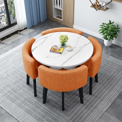 Modernes Besprechungstisch-Set mit Stühlen und Rezeptionstisch, Kombi-Essgruppe aus Holz für 4 runde/quadratische Tische für Wohnzimmer/Büro, 80 cm
