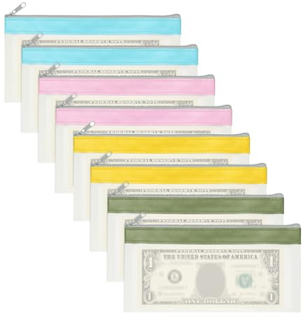 PATIKIL 20 x 10 cm sedelväskor med dragkedja, 8 st genomskinliga PVC kassainsättning bankpåse kuvert checkplånbok för mynt kosmetika Invioce Bill, blå/rosa/gul/grön