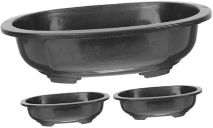 INOOMP Vasi Ovali in Plastica per Piante da Giardino, 3 Pezzi Nero | Resistenti alle Intemperie e Leggeri, con Foro di Drenaggio, Facili da Pulire per Balcone