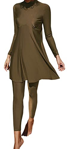 Generisch Tankini Mujer Traje de Baño Abdominal Conjunto Mujeres Verano Burkini Musulmán Femenino Traje de Baño de Dos Piezas Traje de Baño Manga Larga Playa Manga Larga Tops, marrón, L