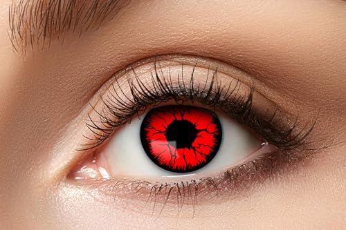 Zoelibat Eyecatcher – Metatron – Farbige Wochen-Kontaktlinsen in intensivem Rot-Schwarz-Design – Kontaktlinsen ohne Stärke