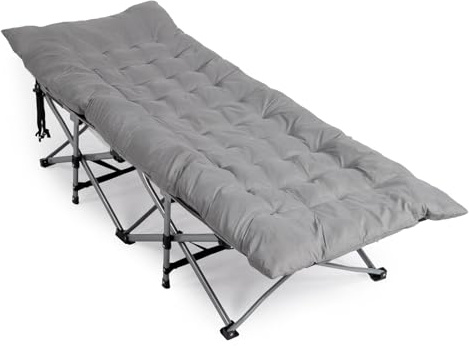 Outopee Folding Camping Bed With Thick Mattress, 150kg Load, Grey | Camping Cot For Adults, Soft Mattress, For Travel, Poolside, Picnic, Office, Patio