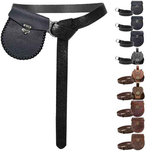 AUNGCSHE Mittelalter Tasche Geprägter, Mittelalter Gürtel und Mittelalter Gürteltasche, Wikinger Gürtel für Passend zum Wikinger Piraten Zauberer Ritter Renaissance Kostüm