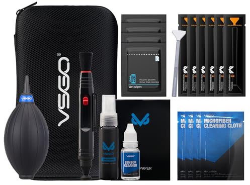 VSGO Kit de limpieza profesional para cámaras de formato completo DKL-20F | Con sensor Swabs de 24 mm, limpiador de sensor, pluma y fuelle de burbujas, para Canon, Nikon, Sony, Pentax y DSLR