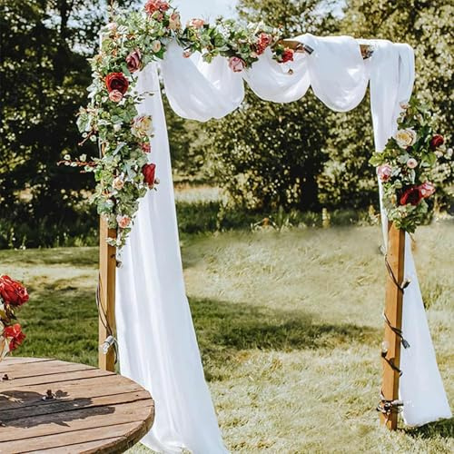 FANSU Weiß Chiffon Vorhang Hochzeit, Vorhang Hochzeitsbogen Querbehang Deko Gardine 1 Stück Freihanddeko Gardinen Chiffon Tüll Deko Tüll Dekostoff für Dekoration Torbogen Zeremonie (75x1000cm)