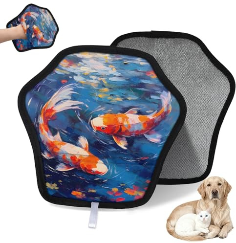 WowPrint Wasserfarben-Handschuh für Koi-Fische, Tierhaarentfernungshandschuhe für Katzen und Hunde, wiederverwendbar, elektrostatische Tierhaar-Handschuhe, Bürstenwerkzeug für Couch, Kleidung, Teppich