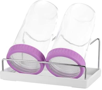 QUARKZMAN Ribborglas-set – 2 stycken 730 ml grodd glas inkl. 1 hållare, 1 bricka, 1 borste – för ribbor, krasse och mikrogröna – lila