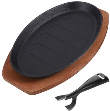 Toyvian Plaque en Fonte 30 CM avec Rainures pour Steaks Poêle à Griller Multifonction pour Viande Légumes et Fruits de Mer Plaque de Cuisson Intérieure Polyvalente avec Fourchette