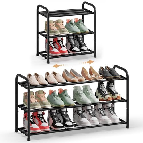 SONGMICS Scarpiera Espandibile, Scaffale per Scarpe, Ripiani Regolabili, Robusta e Resistente, per Ingresso Armadio Soggiorno, 3 Ripiani, Nero Inchiostro LMR036BD01