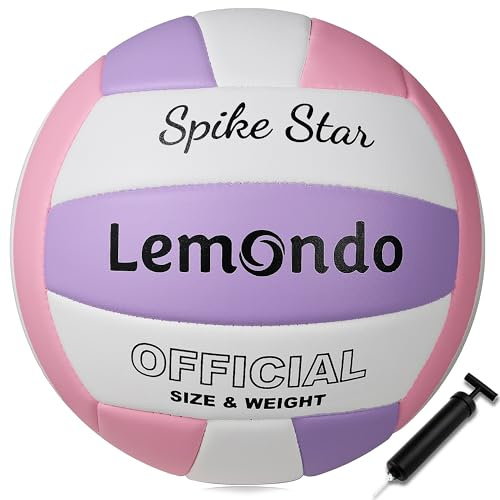 Lemondo Volleyball PU weich offizielle Größe 5 wasserdicht lila-rosa Beachvolleyball Sandsport Sommergeschenk Ball für Indoor Outdoor(mit Pumpe)