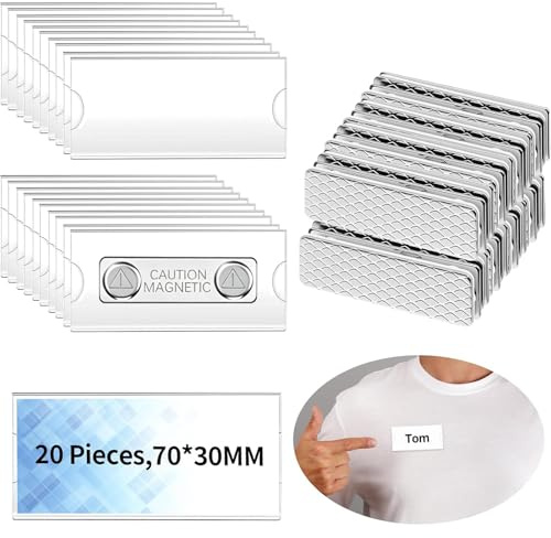 20 placas de nombre para ropa: TPTGIAR 70 x 30 mm, imanes acrílicos magnéticos con imanes autoadhesivos de 2 puntos para ropa, oficina, escuela, conferencias