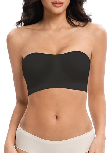 ANGOOL BH ohne Träger Damen - Trägerloser Push Up BH | mit Anti-Rutsch Silikon, Unsichtbarer Bandeau Strapless BH ohne Bügel für Alltag Hochzeit Sommer