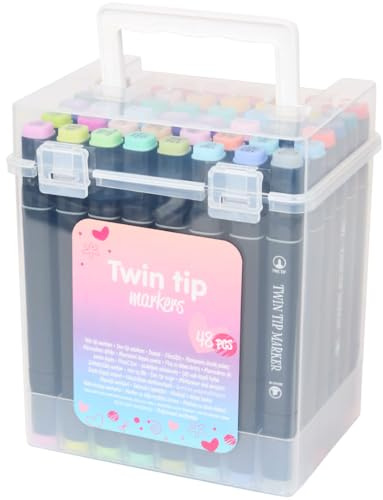 Generico Pacco 48 Pennarelli Cancelleria Touch Soft Astuccio, Set Creativo Arte, Doppia Punta Scalpello e Rotonda Sfera, Universali Colorati per Disegnare e Colorare (MULTICOLOR 48 PZ)