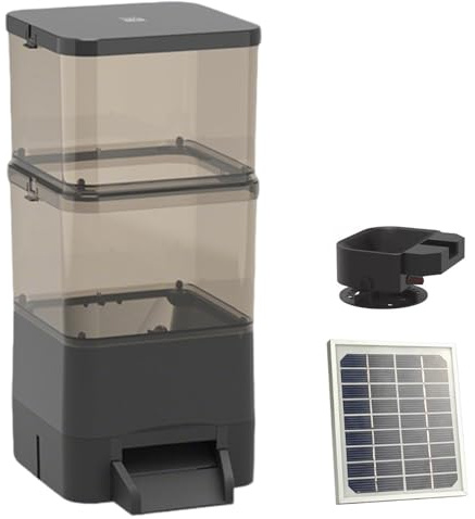 UORDBY Automatic Fish Feeder,Supports remote control,With Feed Thrower, Moisture-Proof Koi Fish Feeder with Wi-Fi and Solar Panel Charging for Fish Pond and Tank Black-20L
