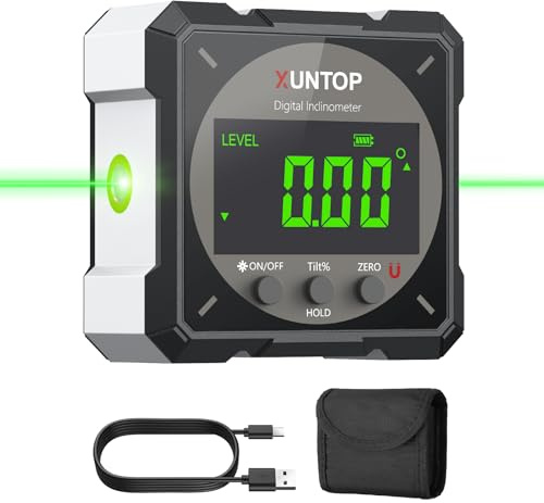 XUNTOP Goniometro Digitale Magnetico 4 Lati con Laser Verde Inclinometro Elettronico Ricaricabile con Display LCD per Garage Falegnameria Costruzione