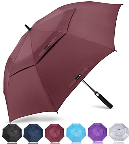 ZOMAKE Paraply Vindtät,Paraply Storm Resistant Large,62Tum XL Golf Paraply Med Automatisk Open Close För Män Kvinnor(Vinröd)