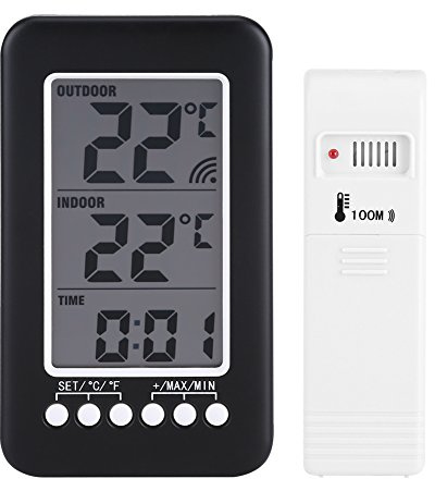 Fdit LCD Digital Thermometer Uhr Wireless Temperatur Meter Wireless Transmitter Indoor Outdoor