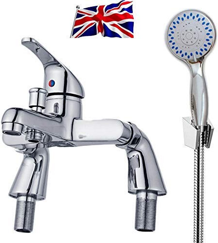Modern Bathroom Bath Shower Filler Mixer Tap Single Lever Chrome Solid Brass with Shower Handset and Hose Attachment