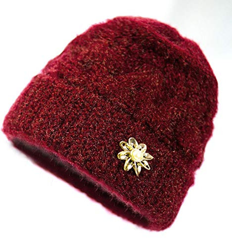 Mutterhut, Wintermütze für Frauen mittleren und älteren Alters, Herbst und Winter plus warmer Samthut, D helle Seide (dichtes Weinrot, dicker Samt), Kopfumfang 56-60 cm (ein Fuß elastisch)