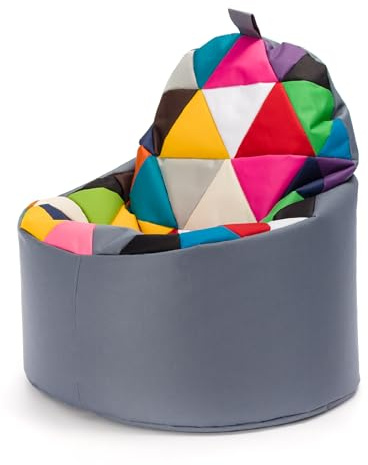Ecopuf - Poltrona Pouf Yoko Patchwork - Pouf per la cameretta dei bambini - Borsa in tessuto robusto - Sedia da salotto - Arredamento - Poltrona misura XL - 70x75 cm - Grigio Nc16