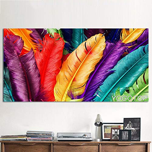 5d Diamant Malerei Kit DIY Bohren Voll Große Diamond Painting Stickerei Kreuzstich Kristall Strass Diamant Painting Bilder Mosaik für Zuhause Wohnzimmer Wand-Dekor bunte Federn Round drill,80x220cm