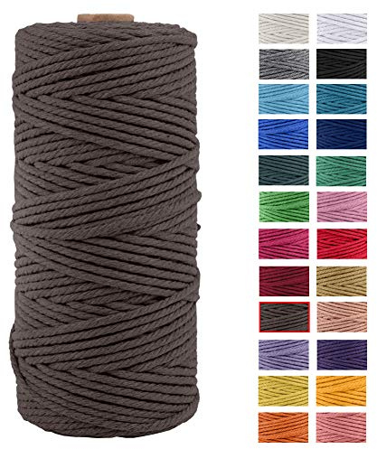 JeogYong Naturliches Baumwolle Garn, Baumwollgarn Makramee-Seil Weiches Baumwoll-Seil, zum Wandbehänge, Pflanzenhalter, Basteln, Heimtextilien, Geschenkverpackung 3mm x 109 Yards (Braun)